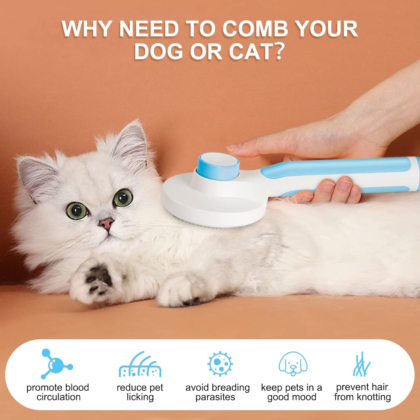 Self Cleaning Slicker Brush,Long & Short Hair Pets Gently Removes Loose Undercoat, Mats and Tangled Hair Dog & Cat Grooming Brush, Skin Friendly(Blue)