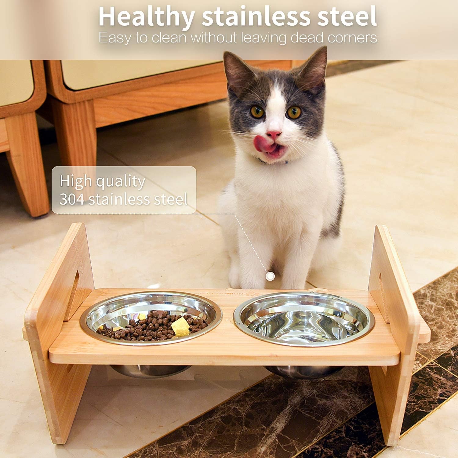 Raised Pet Bowl for Cats and Small Dogs, Adjustable Elevated Dog Cat Food and Water Bowl Stand Feeder with Extra Stainless Steel Bowls (Small to Medium with 4 Bowls)