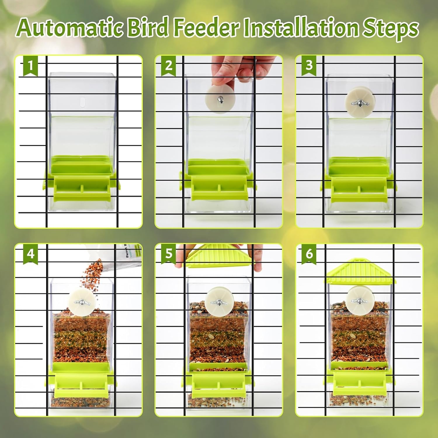 No Mess Bird Water Feeder Dispenser Set Automatic Bird Feeder for Cage Transparent Food Container for Cage Acrylic Parrot Seed Feeders Accessories for Small Birds Parrot Cockatoo Canary