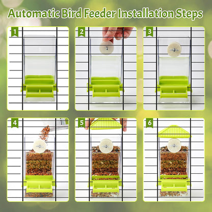 No Mess Bird Water Feeder Dispenser Set Automatic Bird Feeder for Cage Transparent Food Container for Cage Acrylic Parrot Seed Feeders Accessories for Small Birds Parrot Cockatoo Canary
