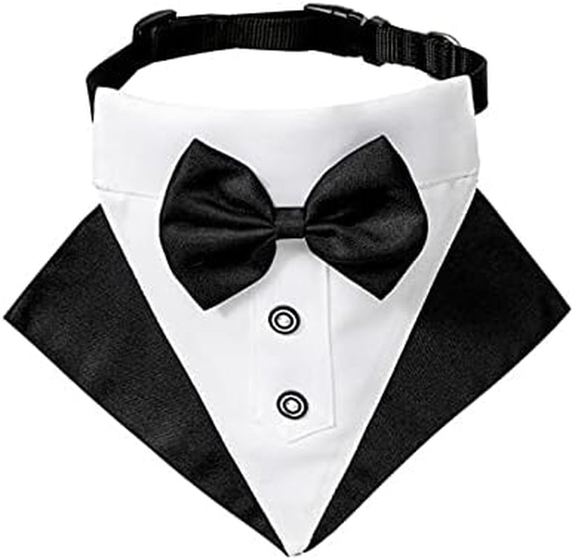 Formal Dog Tuxedo Bandana Dog Wedding Bandana Collar Dog Collar with Bow Tie Adjustable Dog Bowtie Collar Bandana for Small Medium Large Dog Pet (Balck, M)