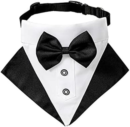 Formal Dog Tuxedo Bandana Dog Wedding Bandana Collar Dog Collar with Bow Tie Adjustable Dog Bowtie Collar Bandana for Small Medium Large Dog Pet (Balck, M)