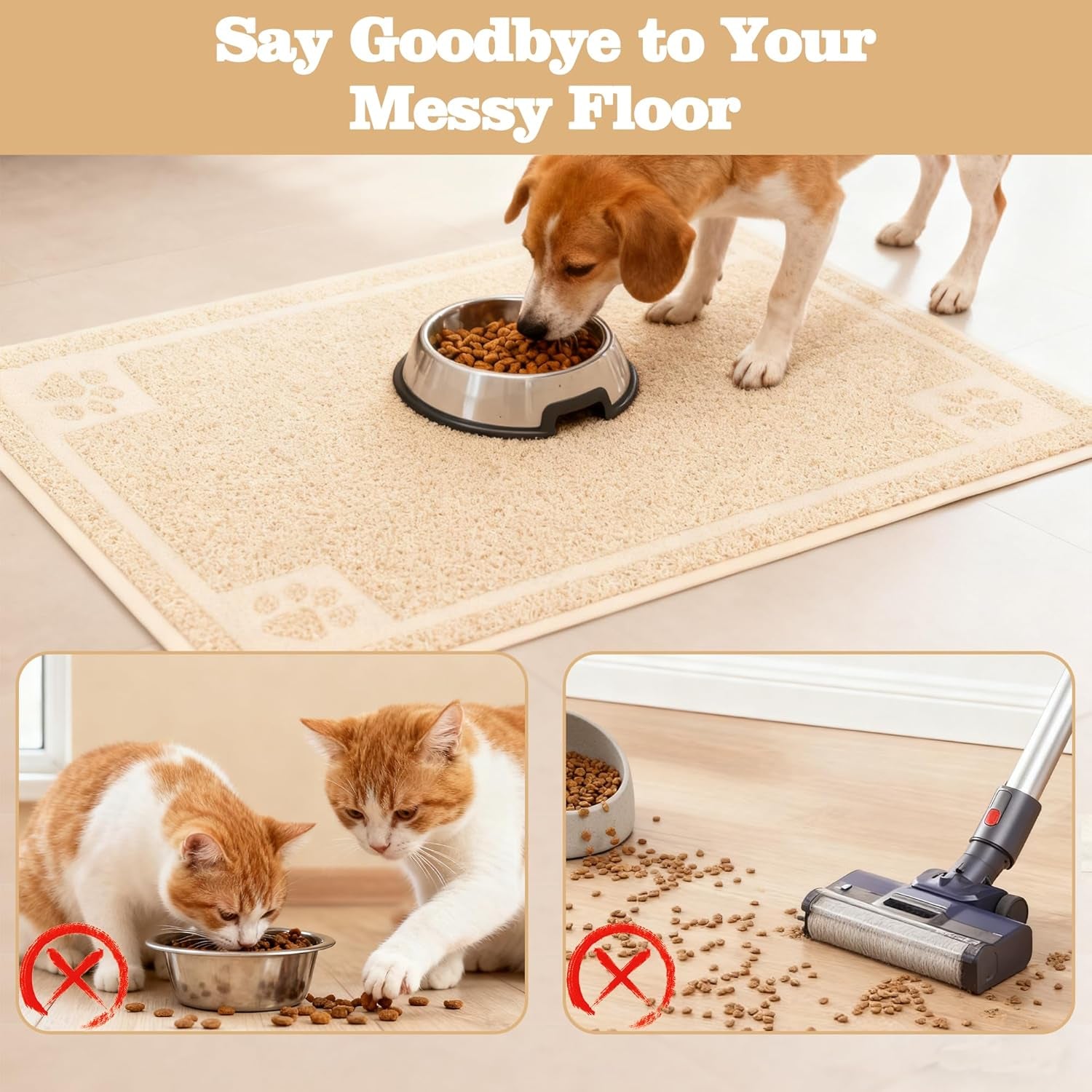 Pet Feeding Mat Large for Dogs and Cats,24"×16" Flexible and Easy to Clean Feeding Mat,Best for Non Slip Waterproof Feeding Mat. (Beige)