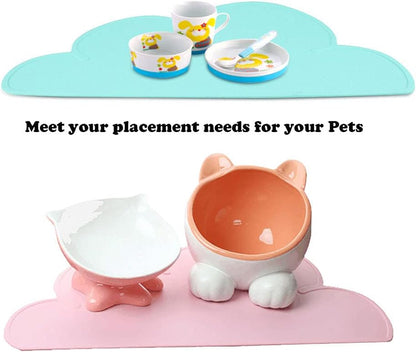 Silicone Pet Feeding Food Mat with Raised Edge, Anti-Slip Waterproof Pet Bowl Mat Placemat for Dog and Cat (Yellow)