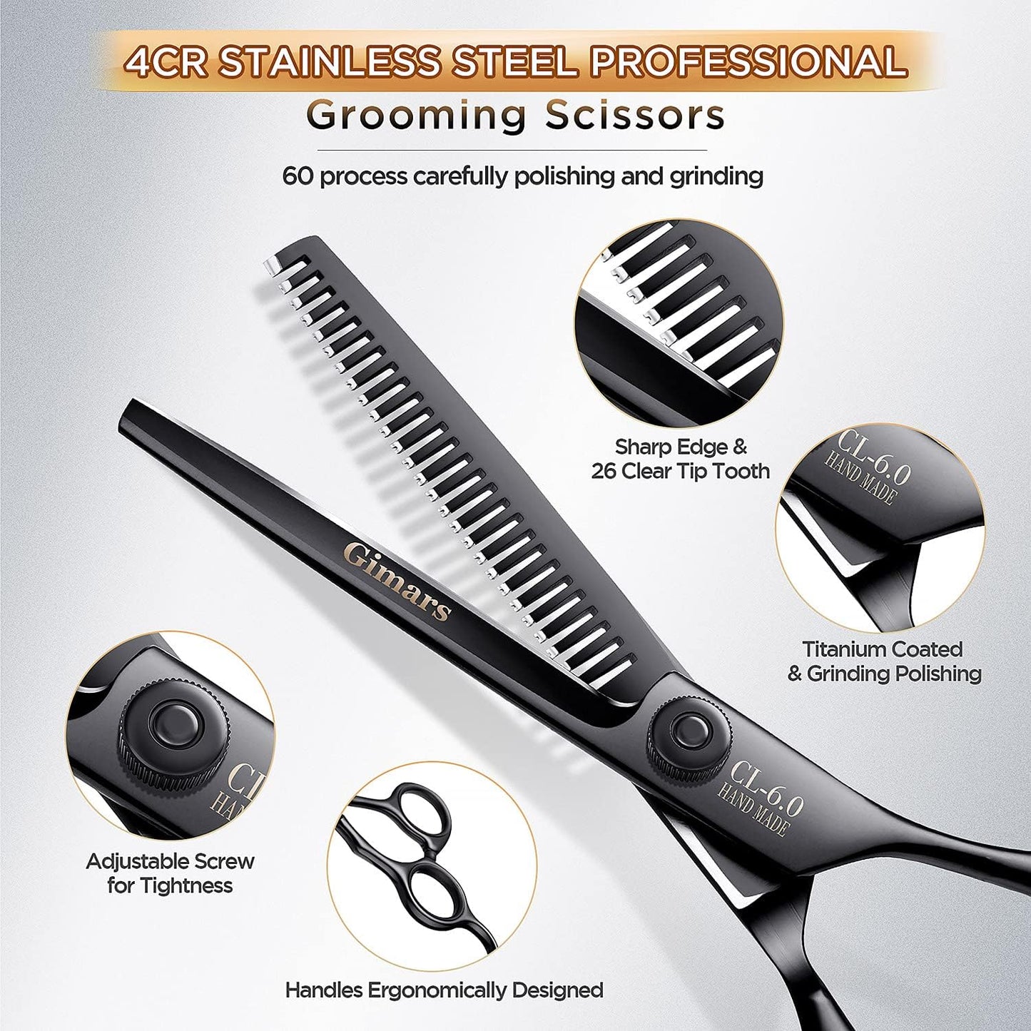 7-Inch Professional 6-in-1 Grooming Scissors for Dogs & Cats - Heavy Duty Titanium Coated with Safety Round Tip