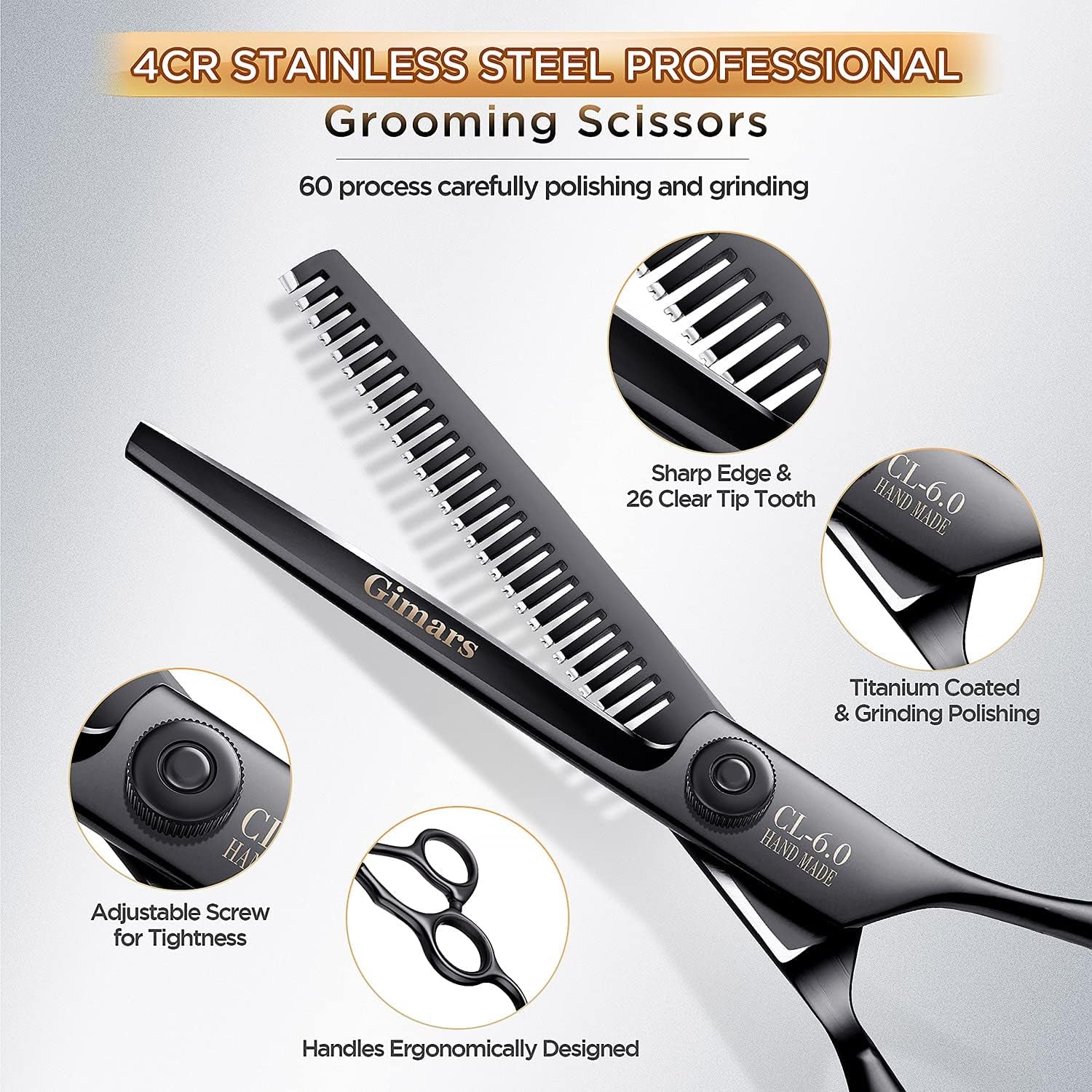 7-Inch Professional 6-in-1 Grooming Scissors for Dogs & Cats - Heavy Duty Titanium Coated with Safety Round Tip