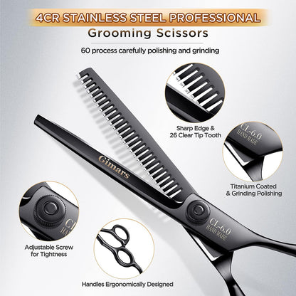 7-Inch Professional 6-in-1 Grooming Scissors for Dogs & Cats - Heavy Duty Titanium Coated with Safety Round Tip