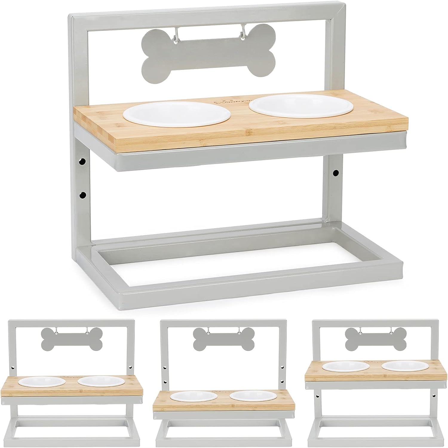 Elevated Dog Feeder, 3 Adjustable Heights, Break-Resistant Melamine Bowls, Suitable for Cats and Small Dogs, 4"H, BPA Free