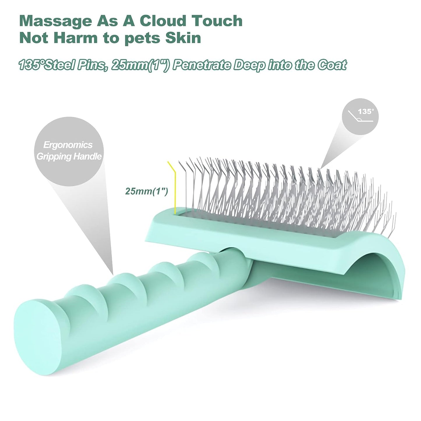 Grooming Brush for Dogs, Cats Shedding Hair Supplies, Removing Hair Comb for Pet Long Hair Green