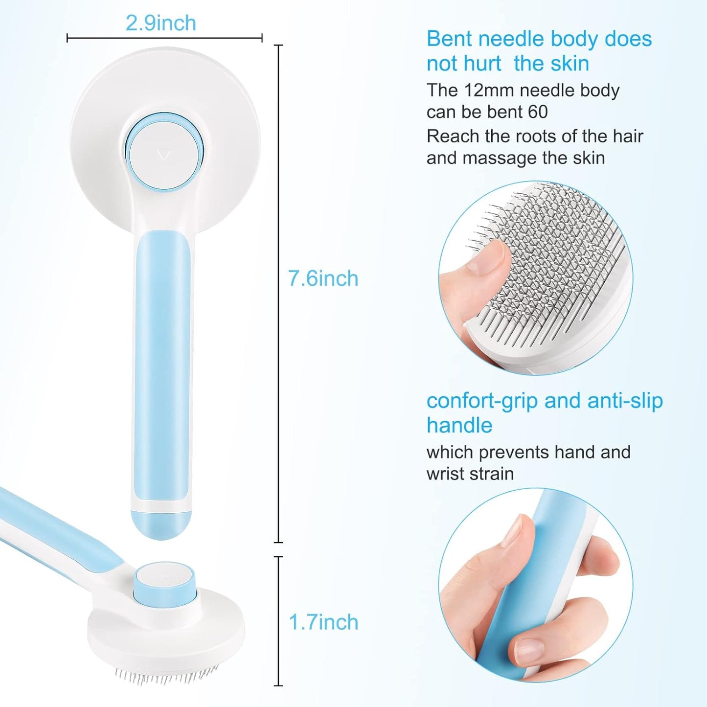 Self Cleaning Slicker Brush,Long & Short Hair Pets Gently Removes Loose Undercoat, Mats and Tangled Hair Dog & Cat Grooming Brush, Skin Friendly(Blue)