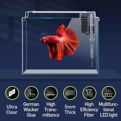 Rimless Glass Aquarium Starter Kit (3 Gal), Ultra Clear Low Iron Glass Fish T...