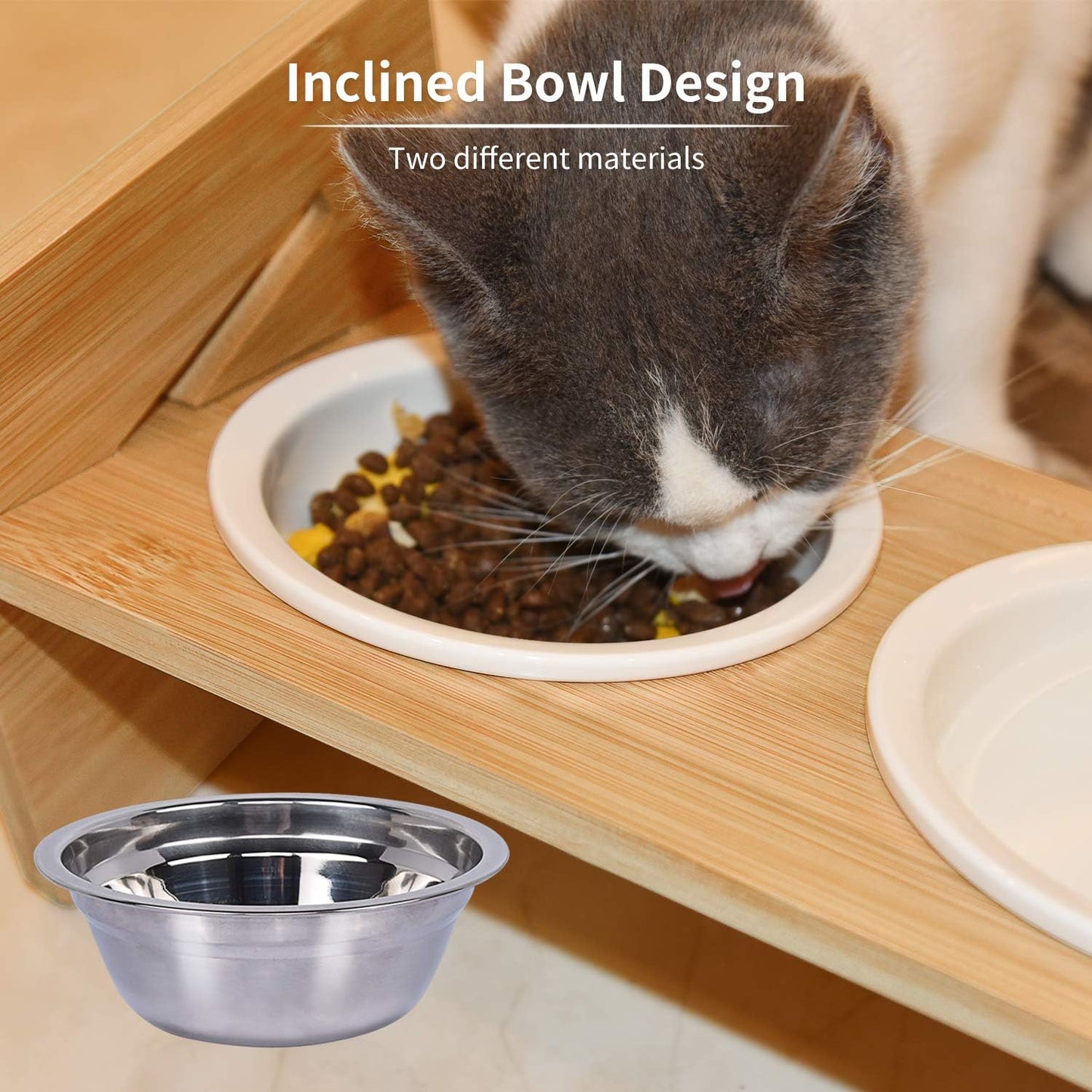 Raised Pet Bowl for Cats and Small Dogs, Adjustable Elevated Dog Cat Food and Water Bowl Stand Feeder with Extra Stainless Steel Bowls (Small to Medium with 4 Bowls)