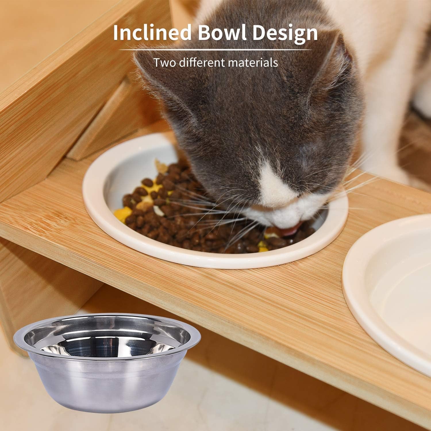 Raised Pet Bowl for Cats and Small Dogs, Adjustable Elevated Dog Cat Food and Water Bowl Stand Feeder with Extra Stainless Steel Bowls (Small to Medium with 4 Bowls)