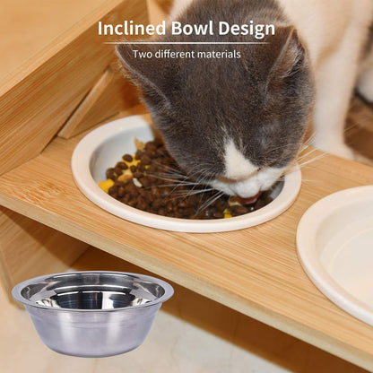 Raised Pet Bowl for Cats and Small Dogs, Adjustable Elevated Dog Cat Food and Water Bowl Stand Feeder with Extra Stainless Steel Bowls (Small to Medium with 4 Bowls)