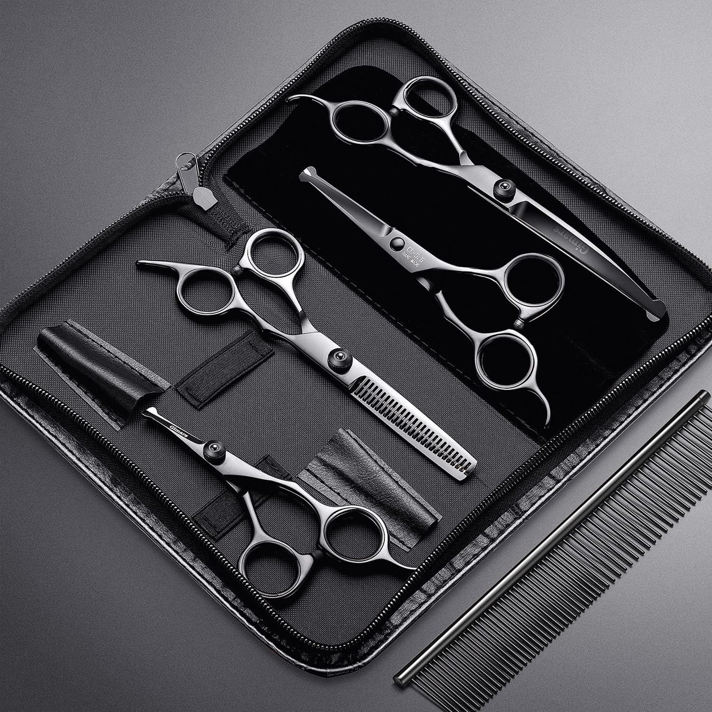 7-Inch Professional 6-in-1 Grooming Scissors for Dogs & Cats - Heavy Duty Titanium Coated with Safety Round Tip