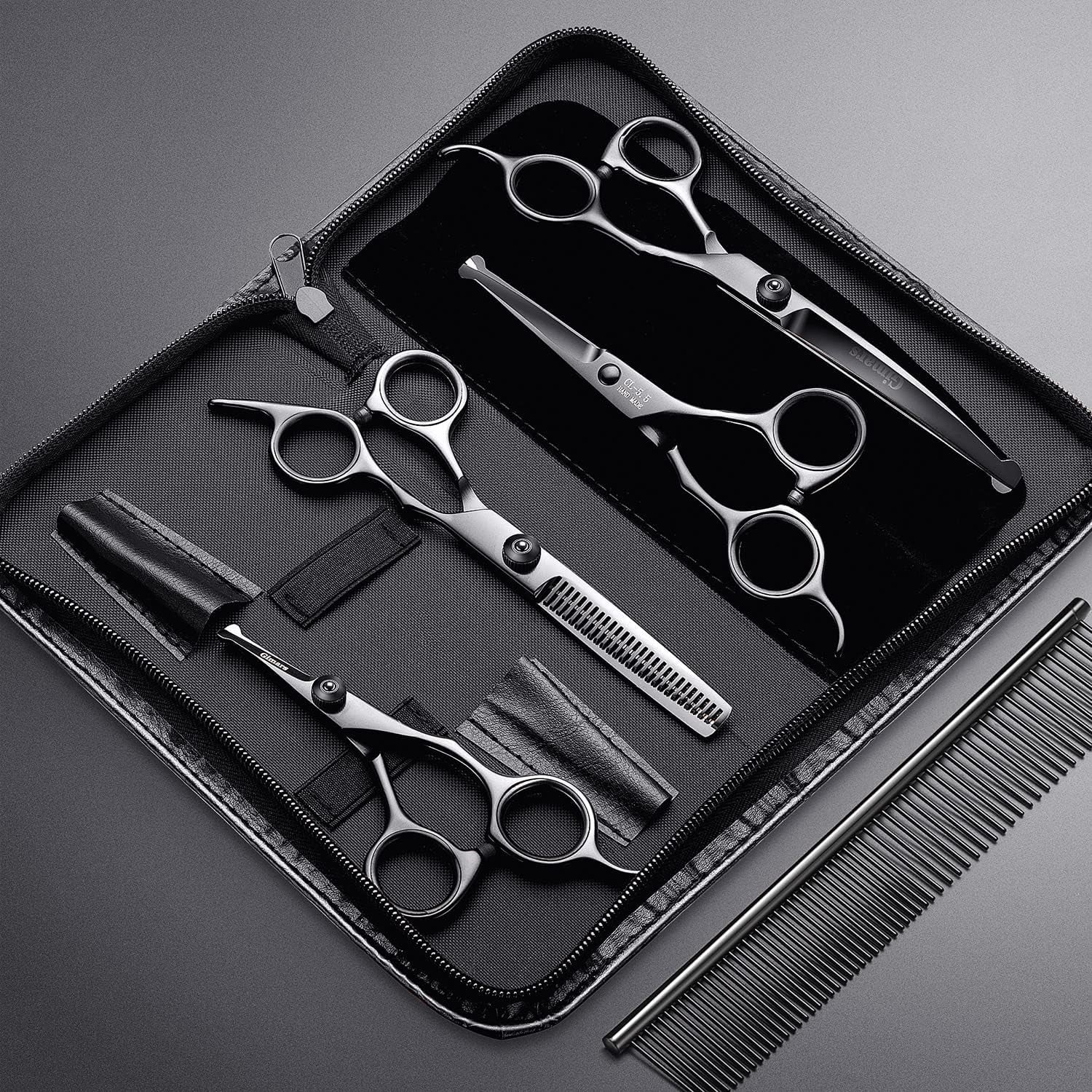 7-Inch Professional 6-in-1 Grooming Scissors for Dogs & Cats - Heavy Duty Titanium Coated with Safety Round Tip