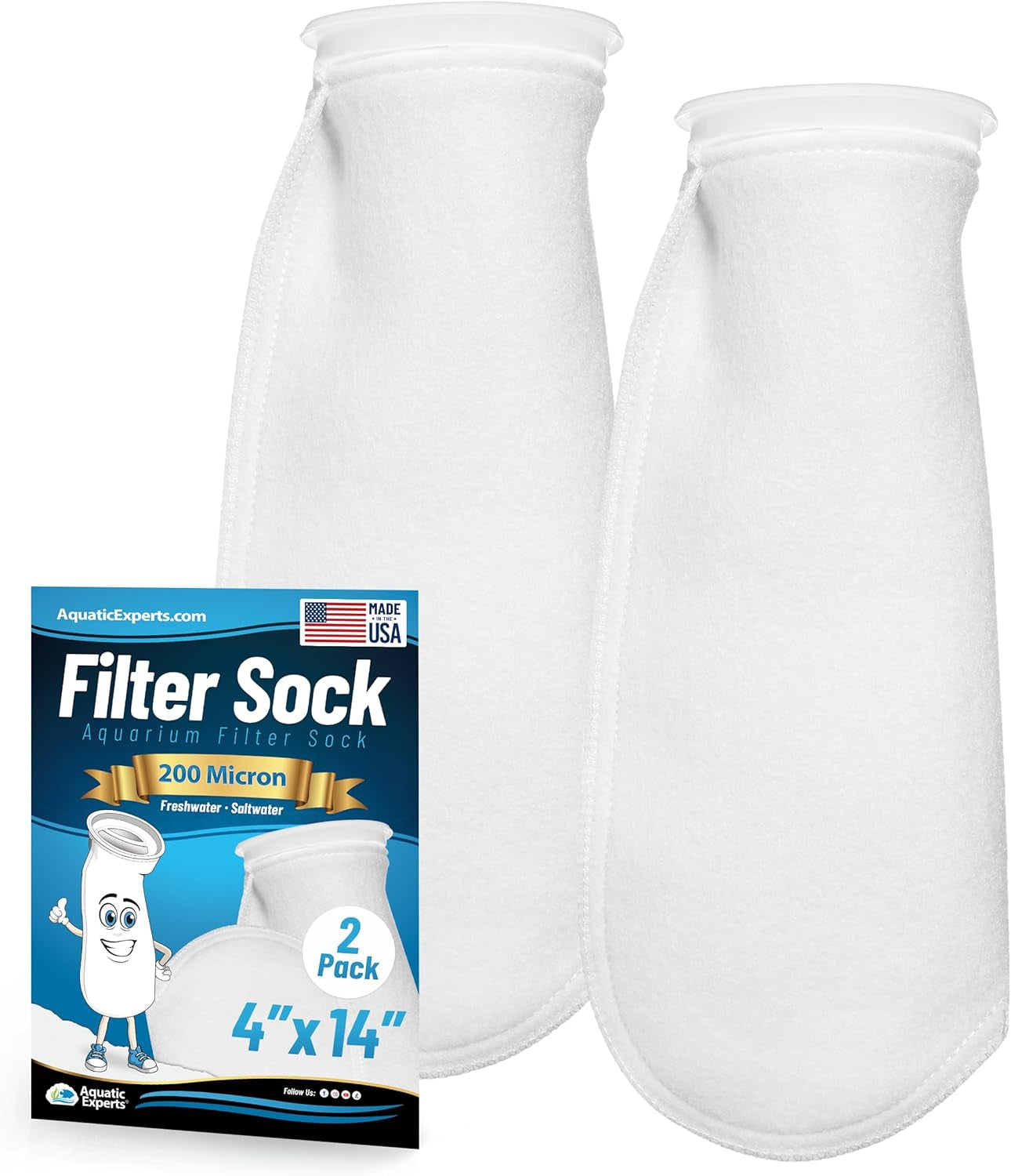 Felt Filter Socks – 4 Inch Ring Style, 200 Micron Aquarium Filter Sock for Sumps & Aquariums (4" X 14", 2 Pack)