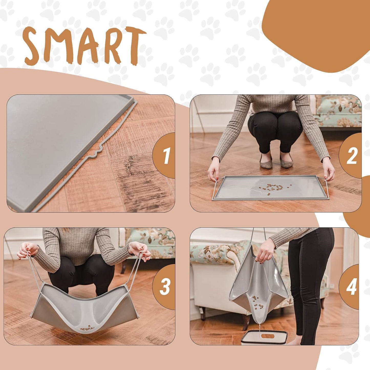 Deep Stainless Steel Anti-Slip Dog Bowls with Silicone Mat - 2 Bowls + Mat, 2 Cups