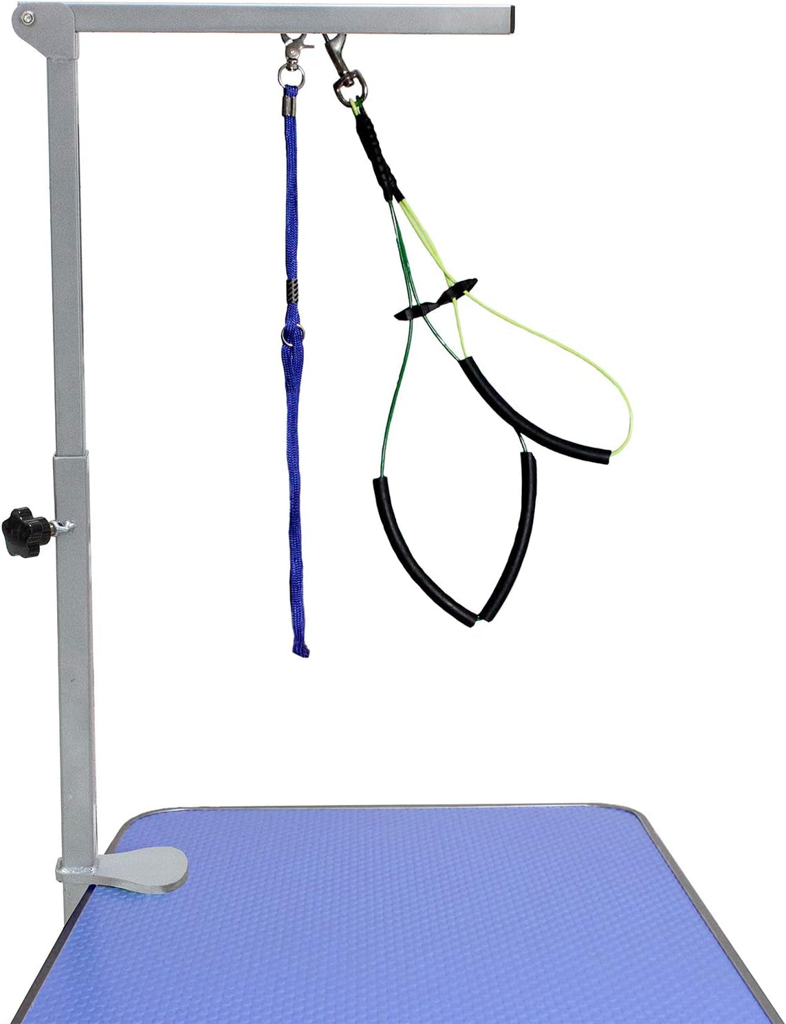 - Portable Dog Grooming Arm with Loop & Clamp for Pet Grooming Table - Dog Grooming Supplies 27In Foldable Silver Steel Arm with S/M (19 or 21In) No Sit Haunch Holder