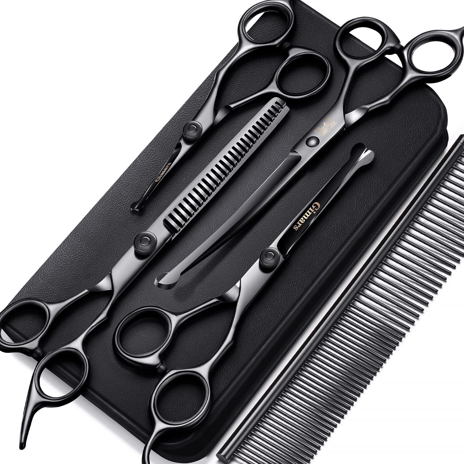 7-Inch Professional 6-in-1 Grooming Scissors for Dogs & Cats - Heavy Duty Titanium Coated with Safety Round Tip