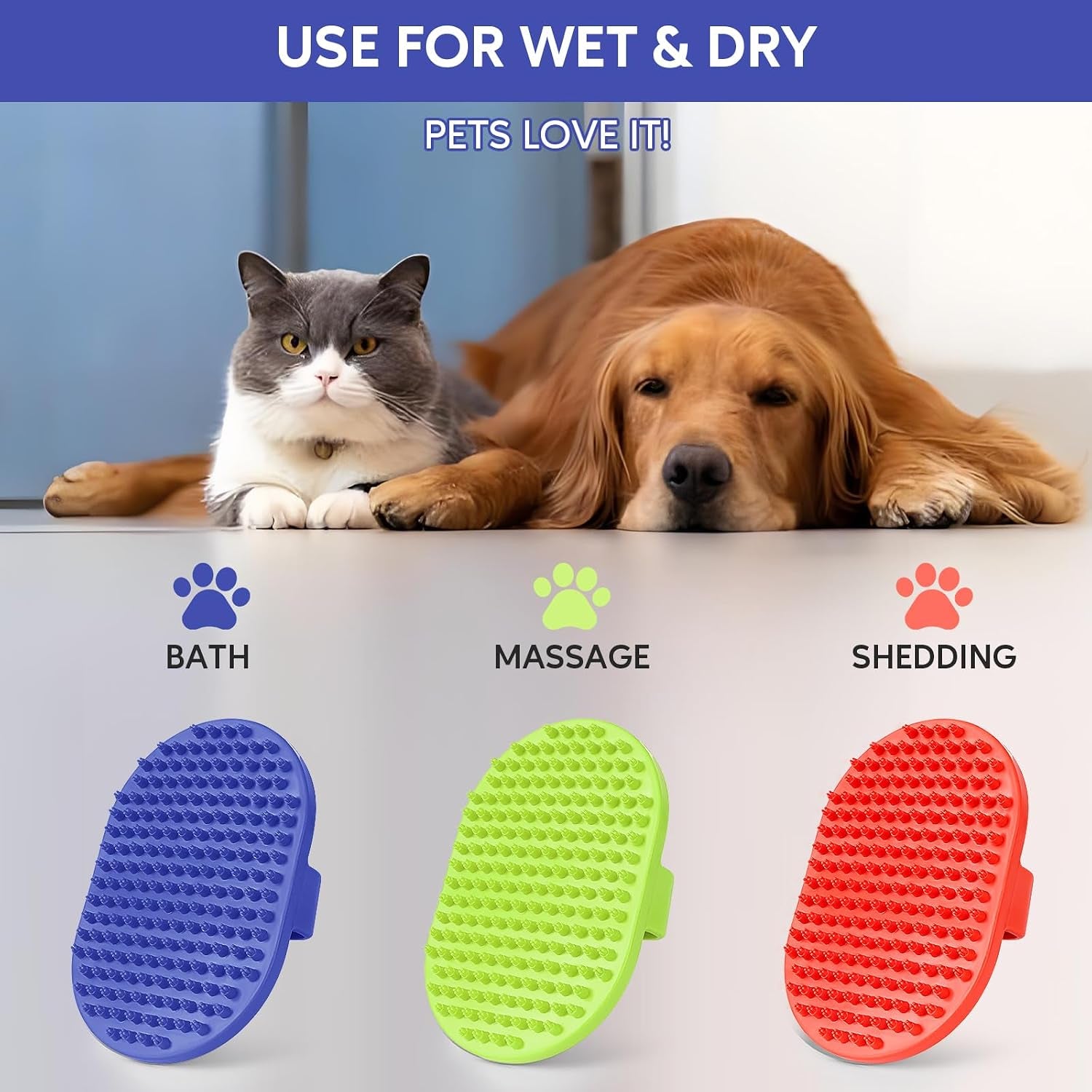 Dog Bath Brush,  Rubber Massage Dog Shampoo Brush, Used for Pet Grooming, Removing Shedding Fur, Combing Tangles and Dead Fur, Suitable for Pet Dogs and Cats (Blue)