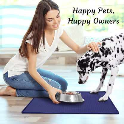 Silicone Dog Food Mat - Waterproof Dog Bowl Mats for Food and Water Bowls, Raised Edges Non-Slip Cat Food Mat, BPA Free Pet Mats for Dog Bowls (Small, Navy)