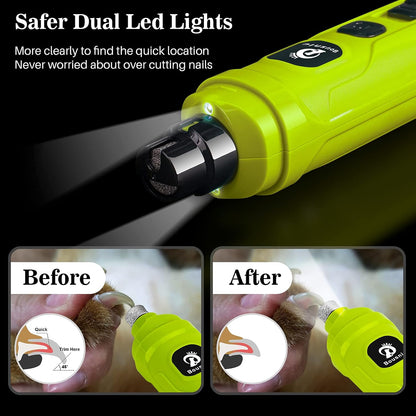 Dog Nail Grinder with 2 LED Light - Super Quiet Pet Nail Grinder Powerful 2-Speed Electric Dog Nail Trimmer File Toenail Grinder for Puppy Small Medium Large Breed Dogs & Cats (Green)