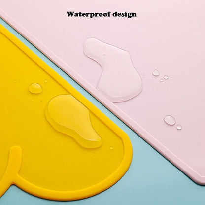 Silicone Pet Feeding Food Mat with Raised Edge, Anti-Slip Waterproof Pet Bowl Mat Placemat for Dog and Cat (Yellow)