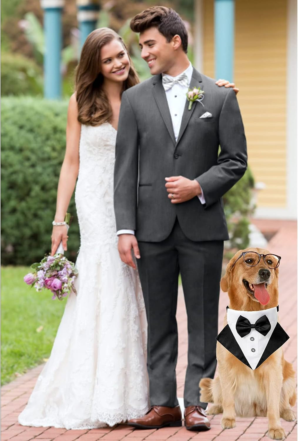 Formal Dog Tuxedo Bandana Dog Wedding Bandana Collar Dog Collar with Bow Tie Adjustable Dog Bowtie Collar Bandana for Small Medium Large Dog Pet (Balck, M)