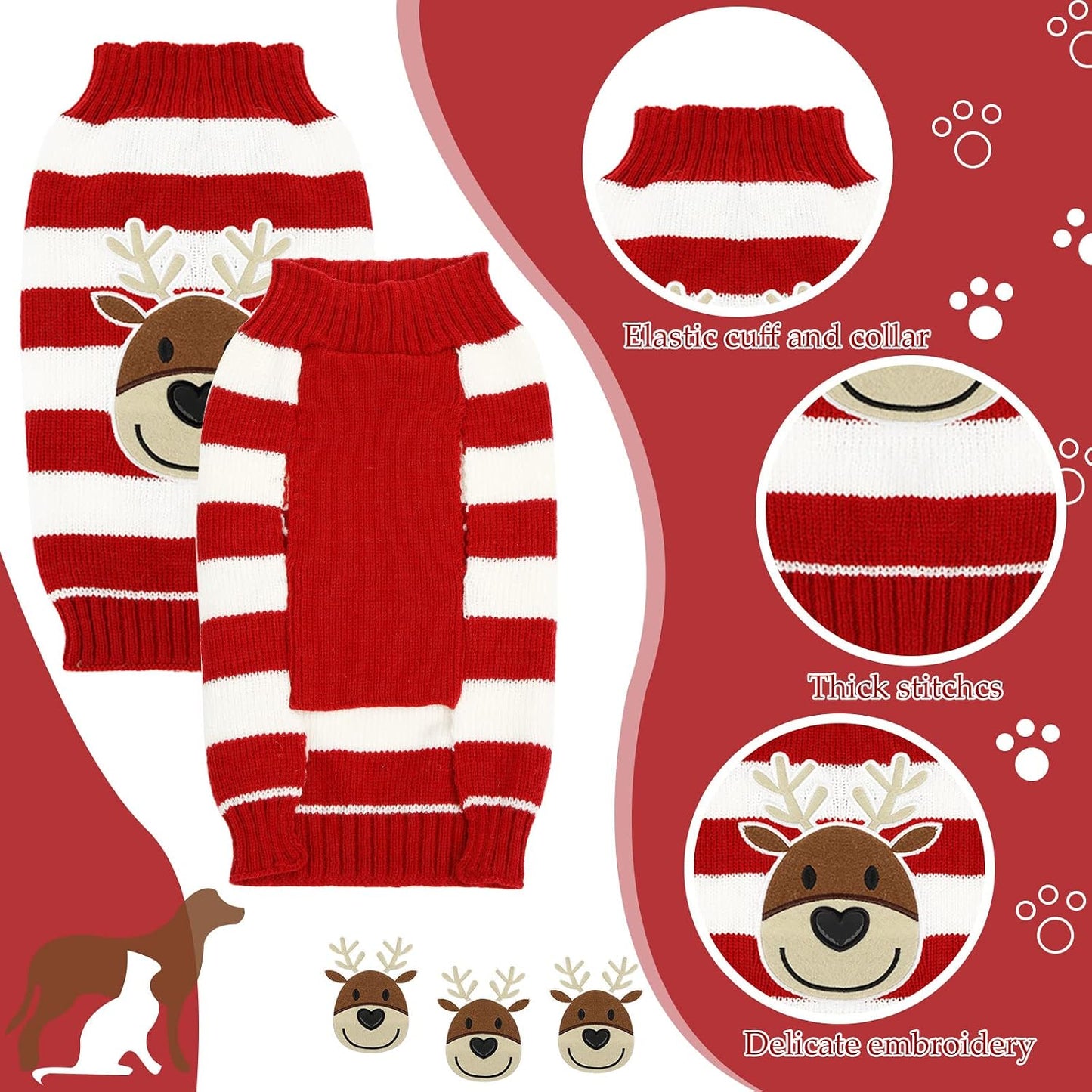 4 Pieces Christmas Dog Sweaters Halloween Puppy Holiday Sweaters Santa Reindeer Snowman Snowflake Pumpkin Pet Clothes for Xmas Dog Cat Costume(Medium,Cute Pattern)