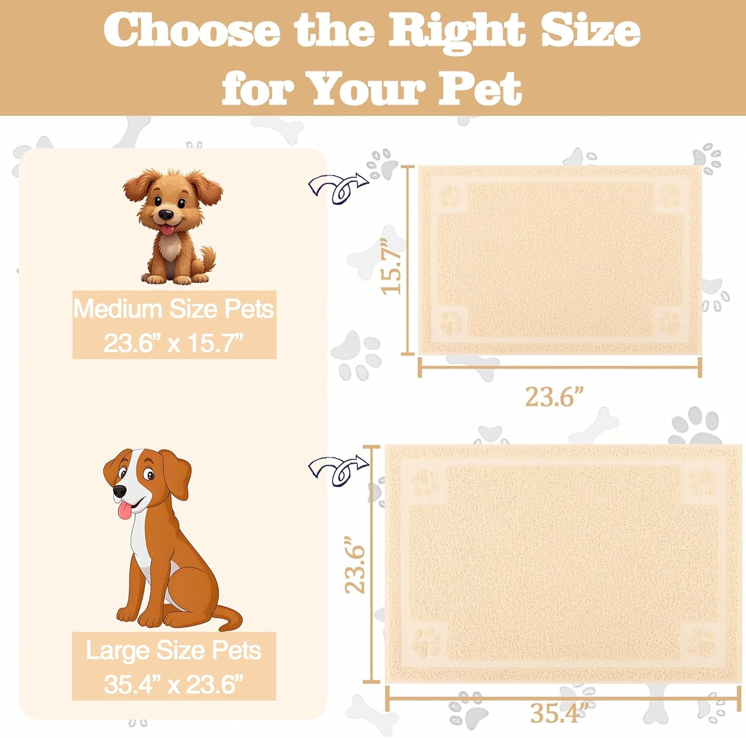 Pet Feeding Mat Large for Dogs and Cats,24"×16" Flexible and Easy to Clean Feeding Mat,Best for Non Slip Waterproof Feeding Mat. (Beige)