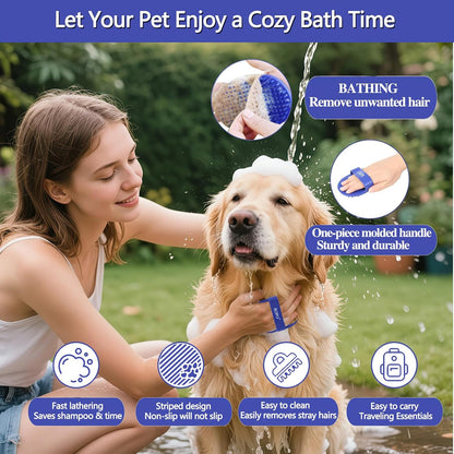 Dog Bath Brush,  Rubber Massage Dog Shampoo Brush, Used for Pet Grooming, Removing Shedding Fur, Combing Tangles and Dead Fur, Suitable for Pet Dogs and Cats (Blue)