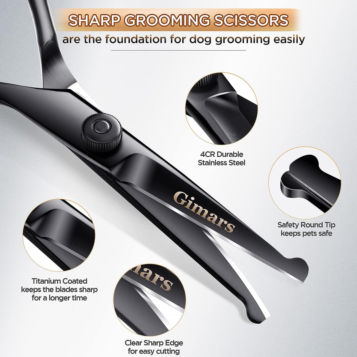 7-Inch Professional 6-in-1 Grooming Scissors for Dogs & Cats - Heavy Duty Titanium Coated with Safety Round Tip