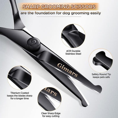 7-Inch Professional 6-in-1 Grooming Scissors for Dogs & Cats - Heavy Duty Titanium Coated with Safety Round Tip
