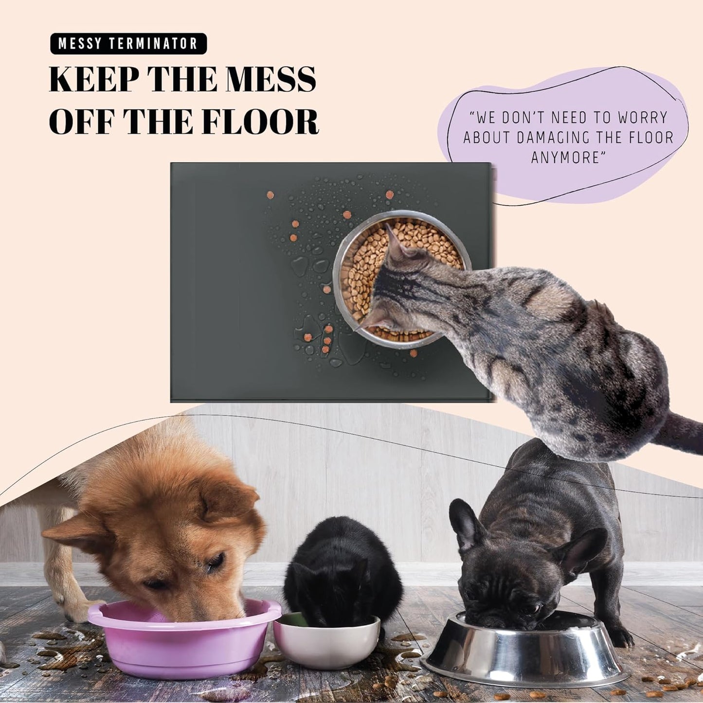 100% Waterproof Thicker Silicone Dog Food Mat, 0.63'' Raised Edge Bowl Mat for Food & Water, Non Slip Pet Feeding Placemat for Messy Drinkers, Perfect for Large Medium Small Breeds, 18"X10"