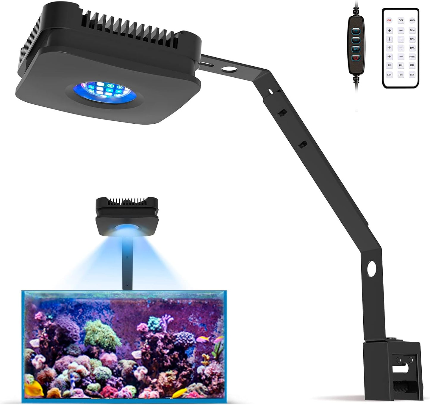 LED Aquarium Light Saltwater Aquarium Lamp 30W Full Spectrum with Remote Dimmable Nano Coral Reef Light for Fish Tank with Bracket