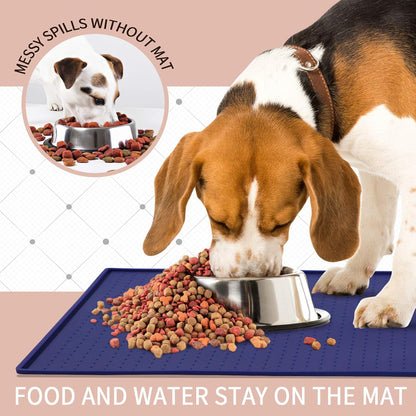 Silicone Dog Food Mat - Waterproof Dog Bowl Mats for Food and Water Bowls, Raised Edges Non-Slip Cat Food Mat, BPA Free Pet Mats for Dog Bowls (Small, Navy)